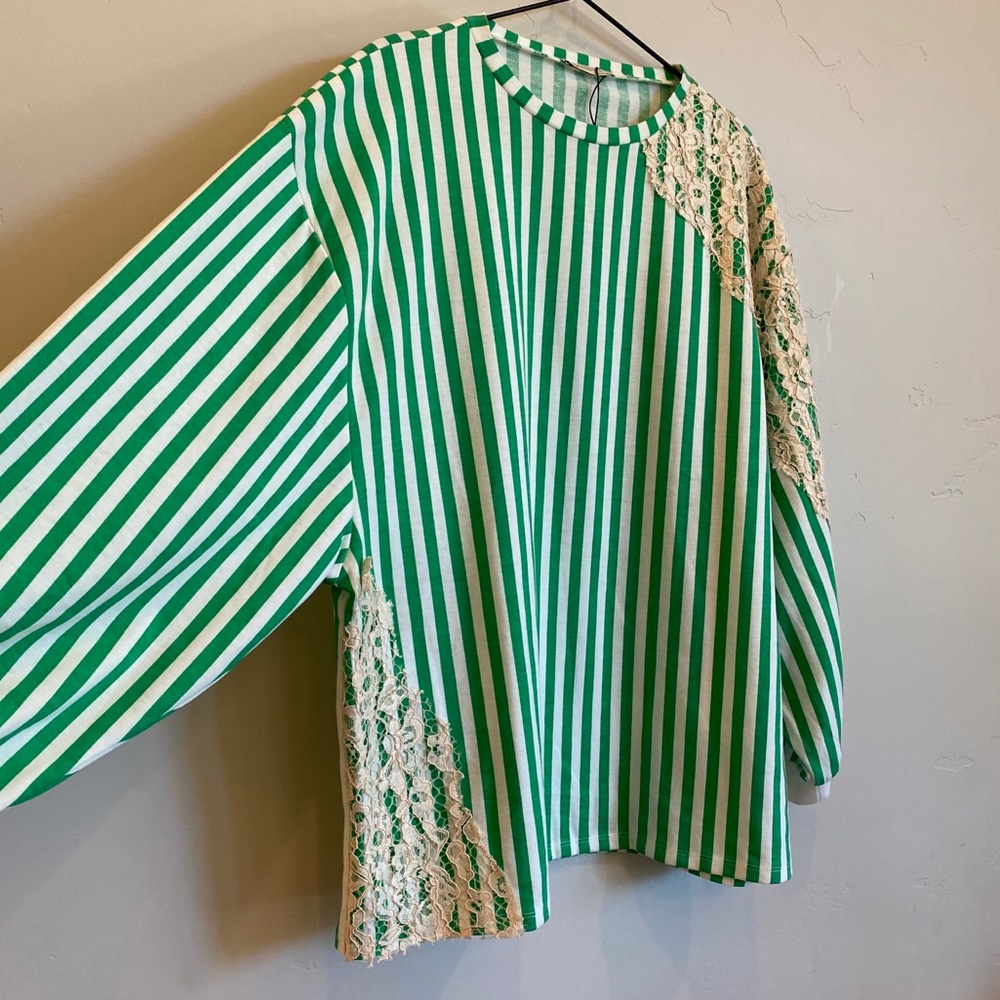 ZARA Trafaluc Oversized Striped Sweatshirt Lace - Picture 9 of 13